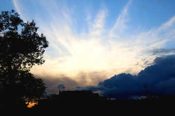 View of beautiful colorful sunset sky.