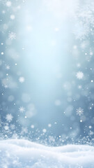 Naklejka premium Ethereal winter background with falling snowflakes, soft bokeh, and a gentle blue glow.