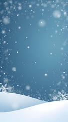 Naklejka premium A serene winter background with falling snow, bokeh lights, and large decorative snowflakes on a snowy landscape.