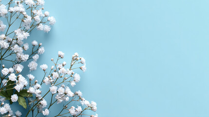Elegant white flowers arranged on a light blue background creating a serene and fresh atmosphere