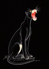 Black panther roars fiercely in the dark minimalist art - ai generated