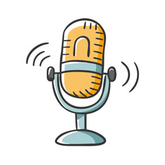 Hand drawn podcast microphone icon for audio recording and broadcasting