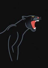 Black panther roars fiercely in the dark minimalist art - ai generated