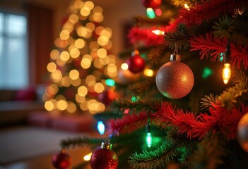 vibrant holiday lights festive decorations christmas celebration colorful ornaments scene, bokeh, glow, tree, illumination, lantern, sparkle, strings