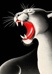 Black panther roars fiercely in the dark minimalist art - ai generated