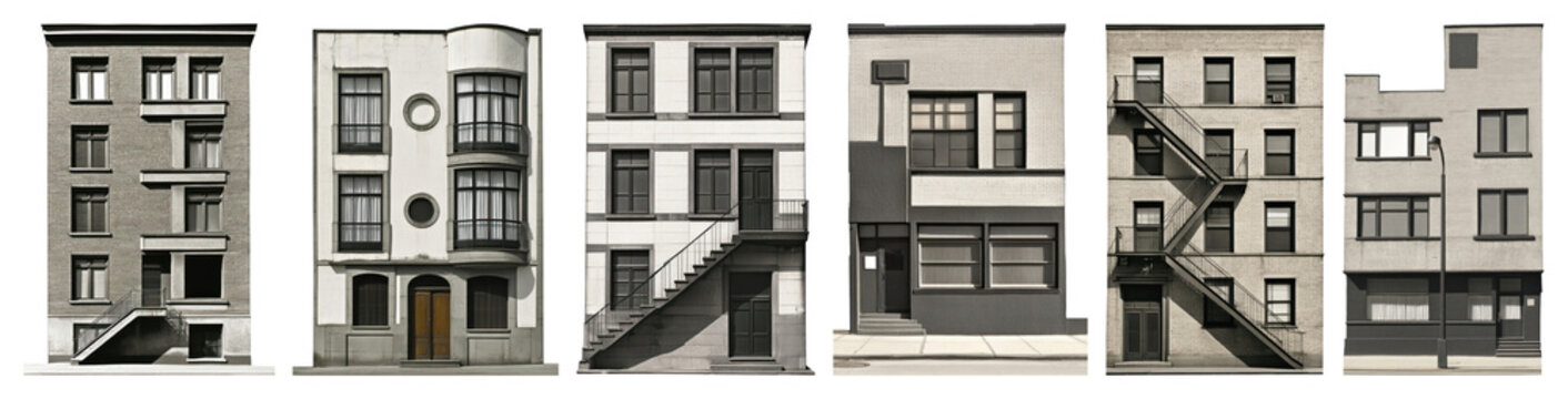 PNG Vintage urban apartment building facades, element set on transparent background