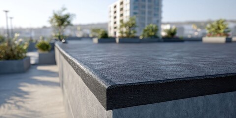 Close-Up of Modern Flat Roof with Black EPDM Waterproofing Material