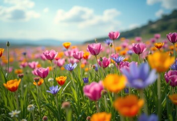 Vibrant Spring Wildflower Fields Colorful Blossom Explosion Scenic Nature Landscape