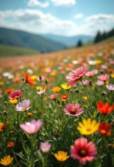 Obraz premium Vibrant Wildflower Fields in Peak Spring Bloom with a Colorful Mosaic of Flora