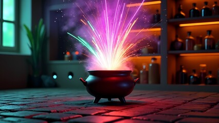 A red pot sitting on top of a brick floor.