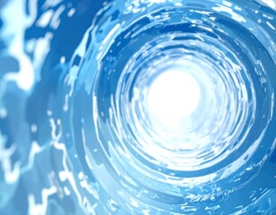 水 水流 トンネル 渦 光 白 青 ブルー チューブ 通り道 流れ スピード 透明 爽やか 清涼感 幻想的 抽象 未来 テクノロジー 深さ