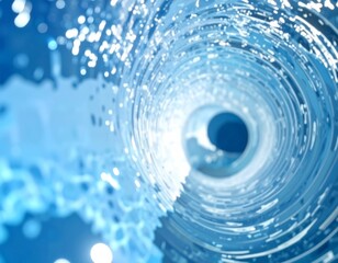 水 水流 トンネル 渦 光 白 青 ブルー チューブ 通り道 流れ スピード 透明 爽やか 清涼感 幻想的 抽象 未来 テクノロジー 深さ
