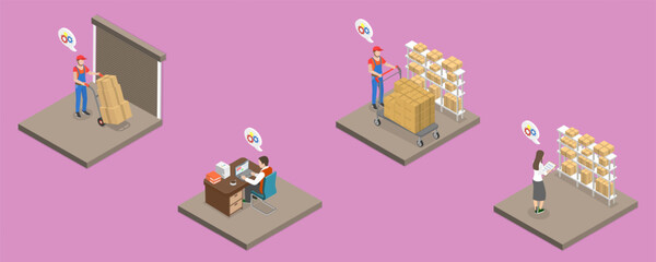 3D Isometric Flat Vector Illustration of Inventory And Warehouse, Preparing Products for Shipment