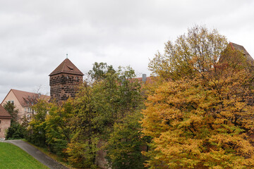 Trees At The City Walls In Nuremberg, Germany In Autumn.