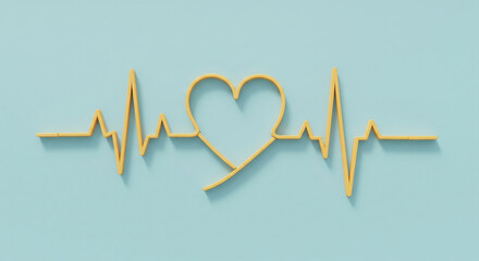 Heartbeat line art design on a light blue background for health and wellness