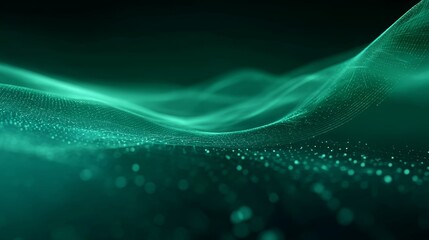 Abstract digital data streams and network grids in a dark tech background with floating particles and glowing wave patterns, futuristic and hightech ambiance with ample copy space on right side