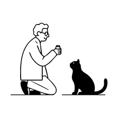 Animal behaviorist training and rewarding a cat with treats, representing positive reinforcement, animal psychology, and pet training care.