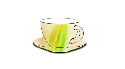 yellow and green coffee cup outlines on a white background