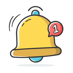 Vector notification bell icon with alert number 1 scalable illustration