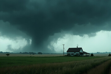 Tornado Disaster Over Wide Open Fields Under Dark Storm