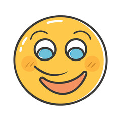 Joyful yellow smiley face vector illustration with big blue eyes and wide smile
