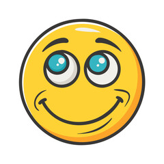 Happy yellow emoji with big blue eyes smiling vector illustration