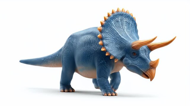 Blue Triceratops Dinosaur on White Background, Isolated.