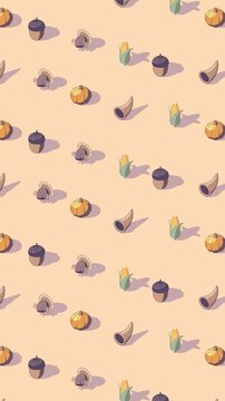 Vertical Thanksgiving autumn harvest motion graphics of colorful isometric vector icons loop
