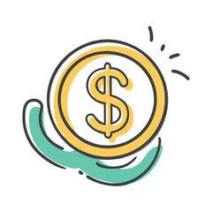 Golden dollar coin icon vector illustration for financial concepts