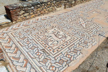 Floor mosaics at Heraclea Lyncestis ancient ruins greek city near Bitola, North Macedonia