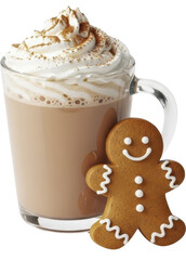 Hot Chocolate with Whipped Cream and Gingerbread Man on transparent background PNG image PNG file