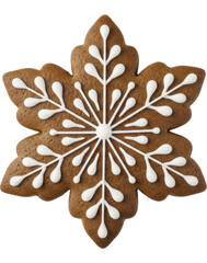Sweet Baked Gingerbread Snowflake Cookie with White Icing on a transparent background, PNG image, PNG file