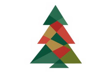 Christmas tree vector with colorful geometric shape pattern creating a festive holiday celebration symbol, transparent background