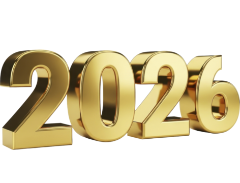 Shiny Gold 2026 New Year Celebration Numbers on a Transparent Background PNG Image - Powered by Adobe
