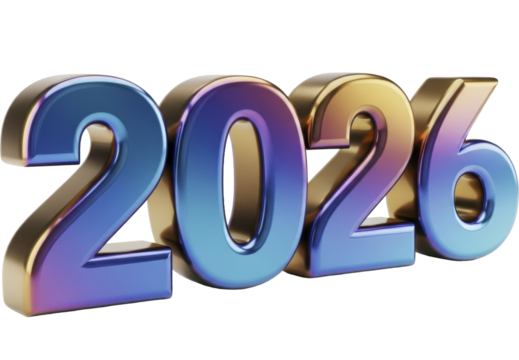Metallic Gradient 2026 Year Numbers on a Transparent Background PNG Image