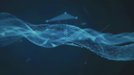 Abstract Blue Wave with Floating Triangles in a Dark Digital Space - Powered by Adobe