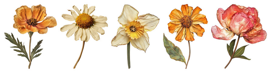 Fototapeta premium PNG Vintage floral botanical illustration, element set on transparent background