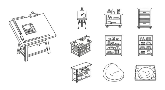 drafting table for architectural design workstation furniture for studying in a studio creating isometric sketches for creative design projects.