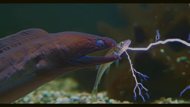 Electric Eel Attacks Small Fish, Generating Stunning Lightning-Like Discharge Underwater