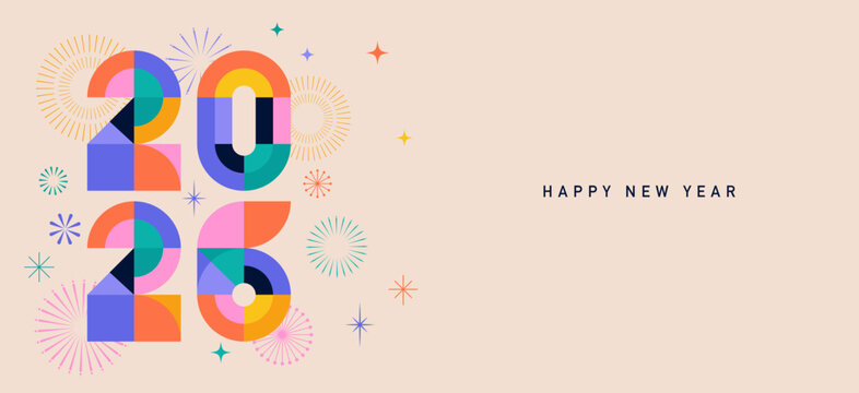 Colorful geometric New Year 2026 banner
