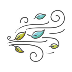 Fototapeta premium Vector wind icon with swirling leaves and lines scalable illustration