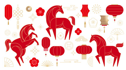 Geometric linear decorative elements for Chinese New Year 2026