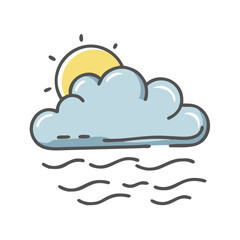 Vector foggy weather icon with sun and clouds scalable illustration