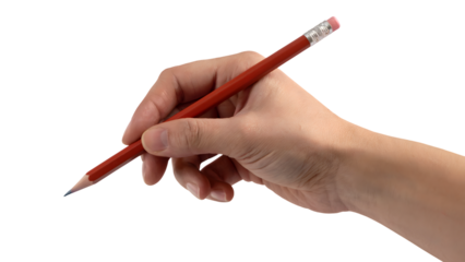hand holding pencil, ready for writing . Isolated on transparent background, png