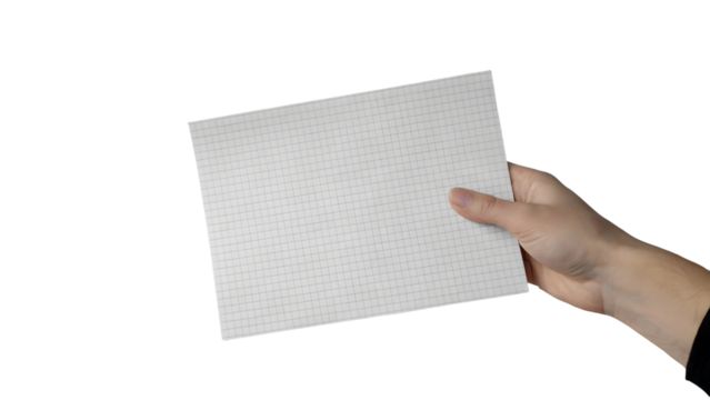 Hand holding a blank paper ready to receive content  . Isolated on transparent background, png