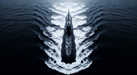 Submarine Moving Through Open Ocean Water in High Speed Action Scene
