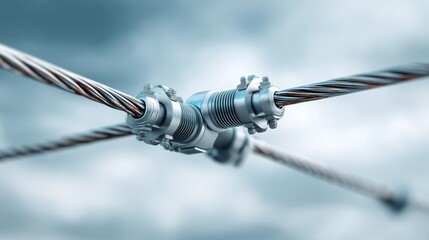 Detailed connection of industrial power cables symbolizing electricity transmission, strength and modern engineering technology infrastructure, Generative AI