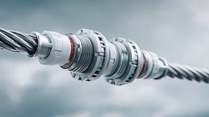Close up of high voltage electrical cable joint symbolizing industrial connection, energy transfer and modern engineering technology precision, Generative AI