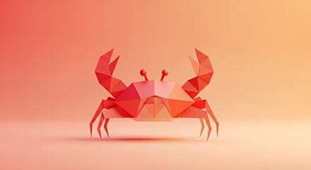 Low Poly Red Crab Model on Soft Pink Background