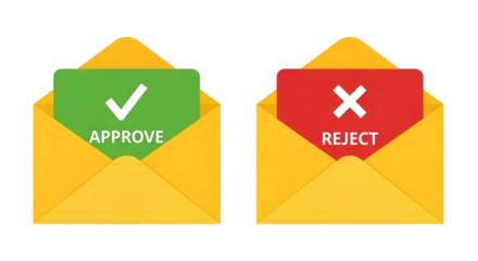 Decision making icons with approve and reject envelopes offering clear choices